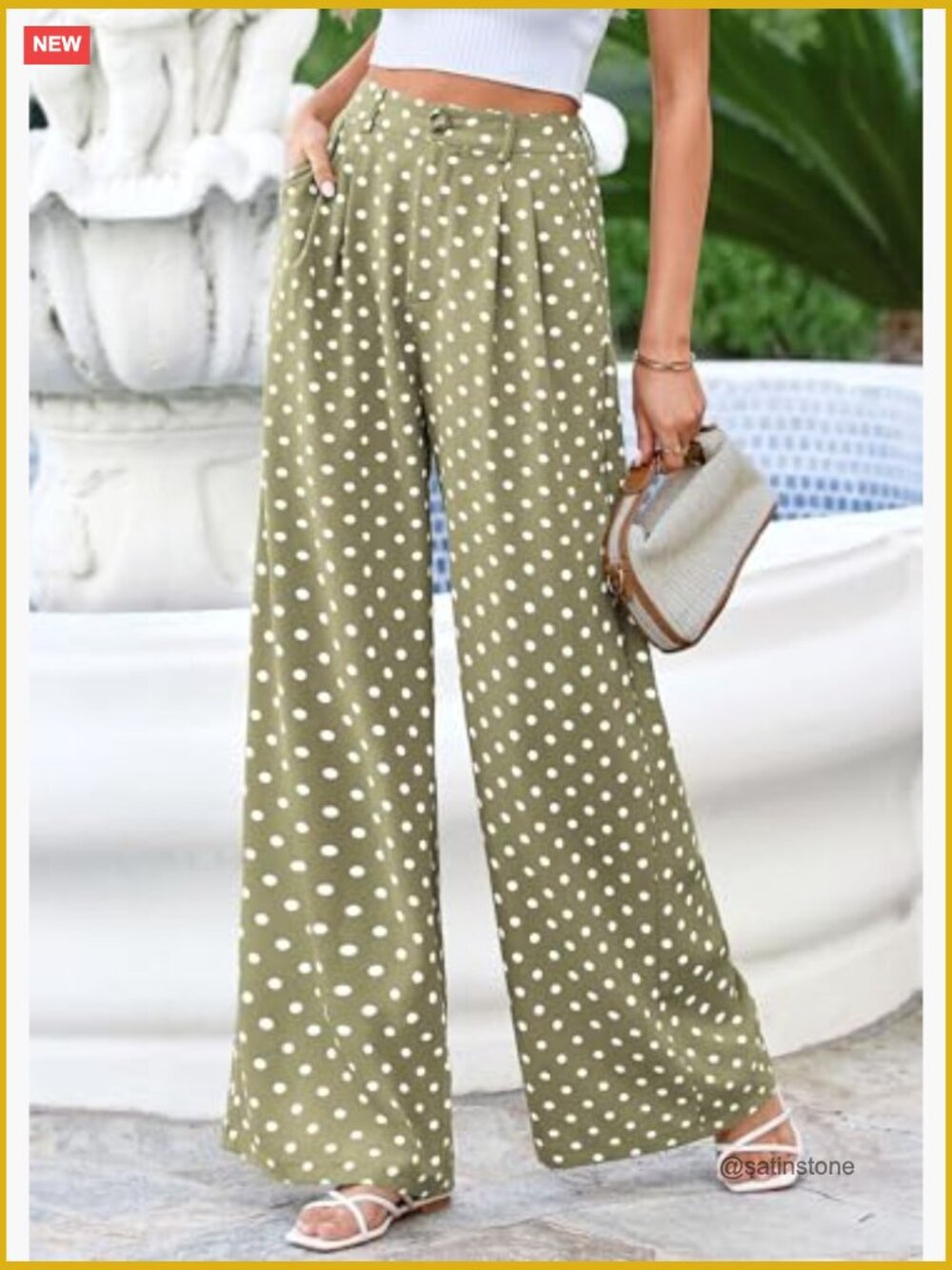 Wide Leg Polka Dot Dress Pants for Women with Pockets - Picture 5 of 7